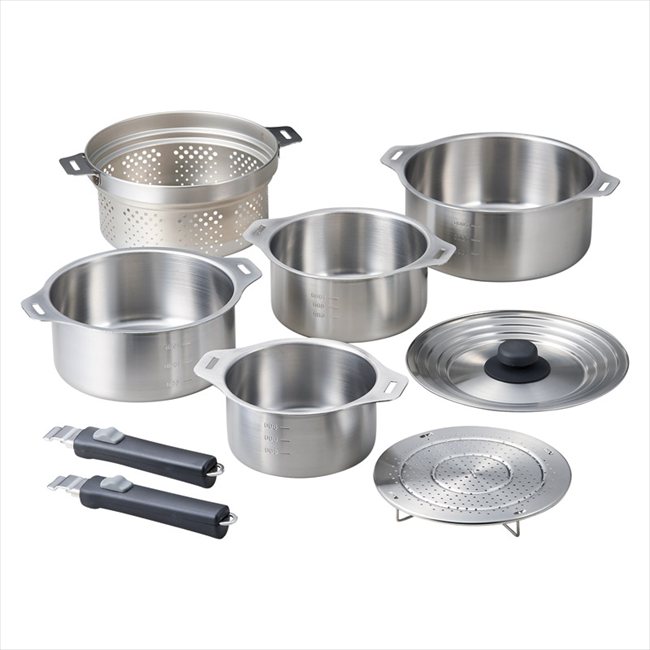 燕三 IH対応ハンドル着脱式鍋4点セット（蒸し台・中かご付） EM-033 内祝 内祝い お祝 御祝 記念品 出産内祝い プレゼント 快気祝い 粗供養 引出物