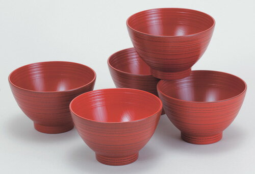 With Lid - 山中塗　刷毛目汁椀揃　根来