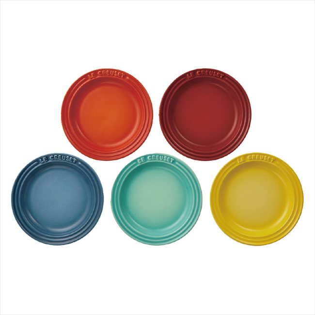 ル・クルーゼ ミニ・ラウンド・プレート（5枚入り）レインボー 景品 記念品 粗品 ノベルティ 名入れ 御挨拶 ご挨拶