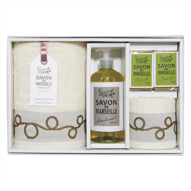 サヴォンドマルセイユソープ＆タオルセット TSM5003425 景品 記念品 粗品 ノベルティ 名入れ 御挨拶 ご..