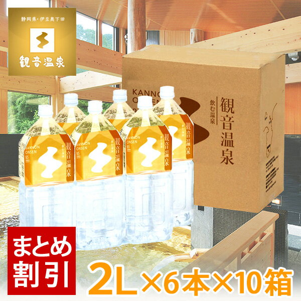 観音温泉水 2L × 6本入り お買い得10個セット 飲む温泉水 国産天然ミネラルウォーター 天然シリカ水 超軟水 アルカリ水 保存水 ペットボトル 10％OFF まとめ買い割引き