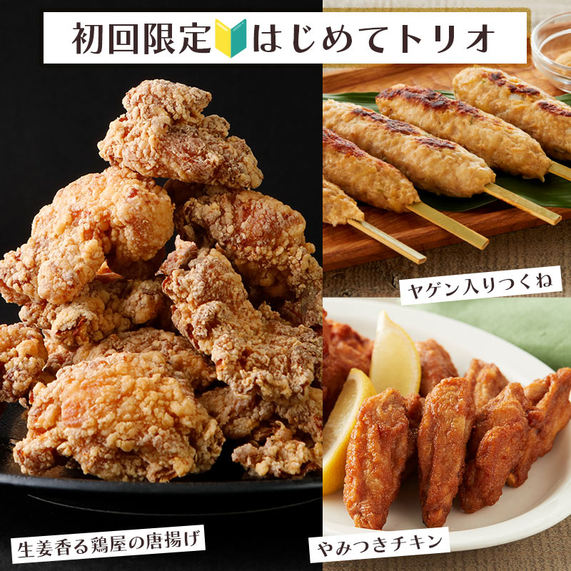 【送料無料】★初回限定★はじめてトリオ　【NEW】生姜香る鶏屋の唐揚げ600g・やみつきチキン260g・ヤゲ..