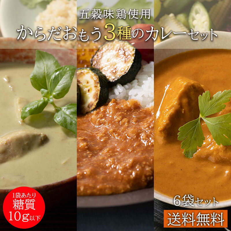 五穀味鶏 からだおもう3種のカレーセット（3種×2袋 計6袋） バターチキンカレー2袋・グリーンカレー2袋・トマトキーマカレー2袋　カレー ルー レトルト おすすめ 糖質 制限 人気 ダイエット ランチ カレーのルー 通販 販売 お歳暮 カレーギフト セットのサムネイル