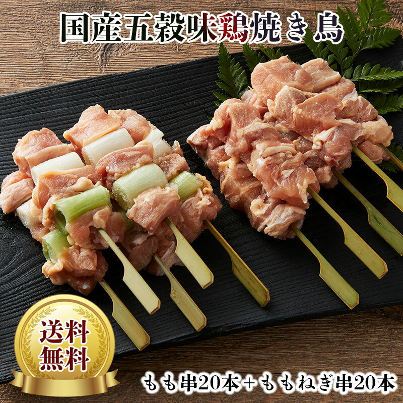 【24％OFF!!】送料無料 五穀味鶏 焼き鳥 2種 40本セット（もも串×20本・ももねぎ串×20本） 焼き鶏 生 冷凍 焼鳥 焼きとり やきとり お取り寄せ 串 焼き ホットプレート BBQ 炭火 種類 セット 国産 鶏もも肉 鶏もも 鶏肉 ねぎま 焼き鳥セット お得のサムネイル