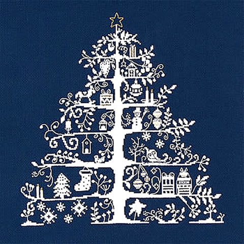 DMC 刺繍キット クリスマス（刺しゅう） クロスステッチクリスマスツリー（ネービー/ホワイト）初心者向け
