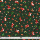 特価 クリスマス生地(布)くまちゃんサンタ ツリー&プレゼント柄 グリーン地(30cm以上10cm単位)