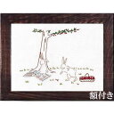 ルシアン 刺しゅうを楽しむプリントクロス Artist Collection 高橋 亜紀 542313 ウサギのピクニック アイボリー 額付き