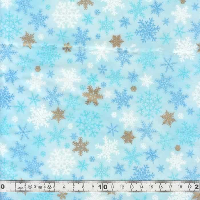 クリスマス生地（布）スノーフレーク結晶柄　サックス【10cm単位で30cm（3個）以上での承りとなります。】