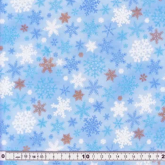 クリスマス生地（布）スノーフレーク結晶柄　ブルー 1m
