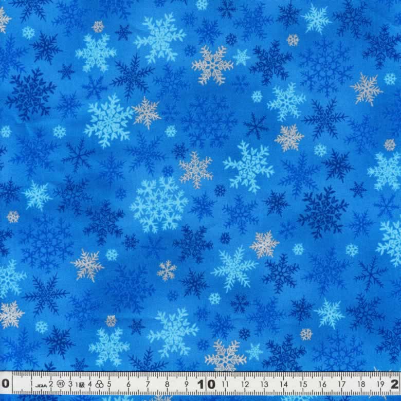 ククリスマス生地（布）スノーフレーク結晶柄　ダークブルー 1m