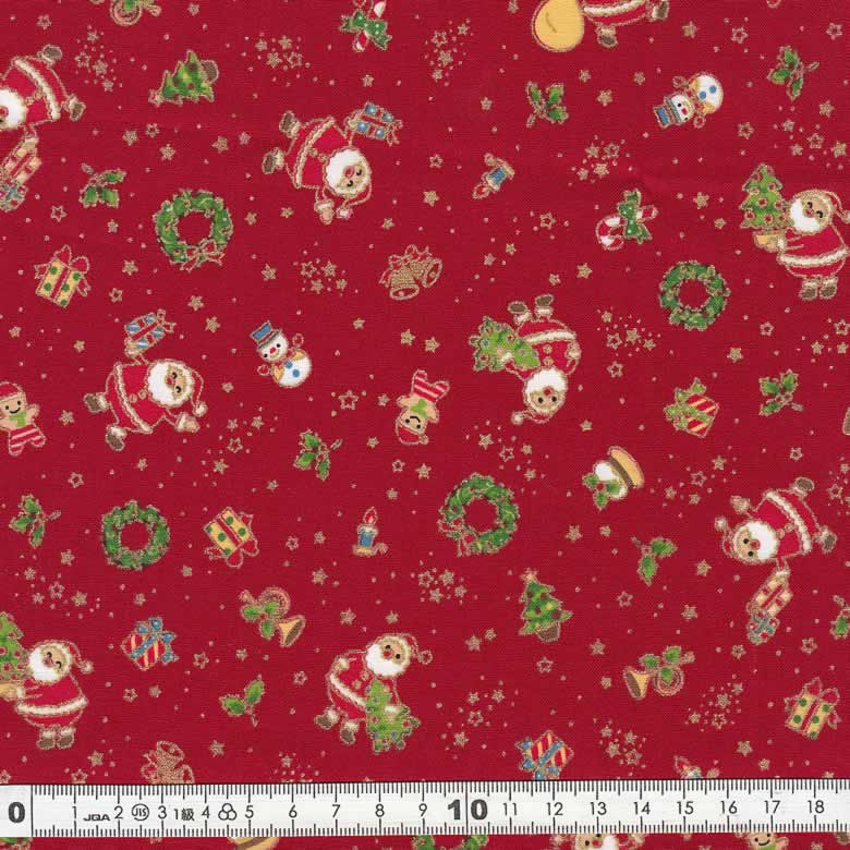 クリスマス生地（布）サンタ リース プレゼント ツリー柄（レッド）30cmより