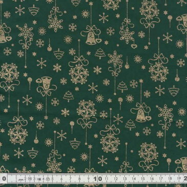 クリスマス生地（布）クリスマスオーナメント 雪の結晶 ベル ツリー モチーフ グリーン(30cmより10cm単位）