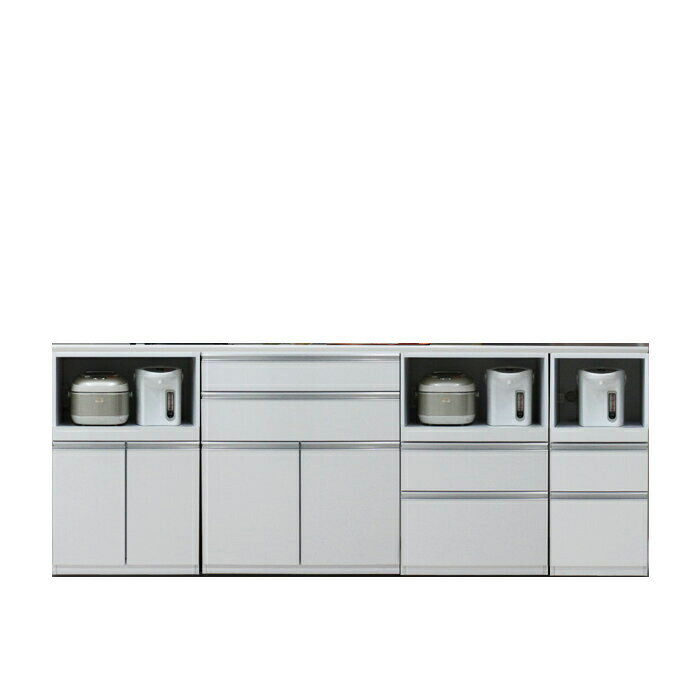 キッチンカウンター サイドボード リビングボード 幅240cm キッチン収納 レンジ台 木目 ハイグロス ホワイト ブラウン カウンター下収納 サイレントクローズ セミオーダー エコ家具 大川家具 日本製 国産