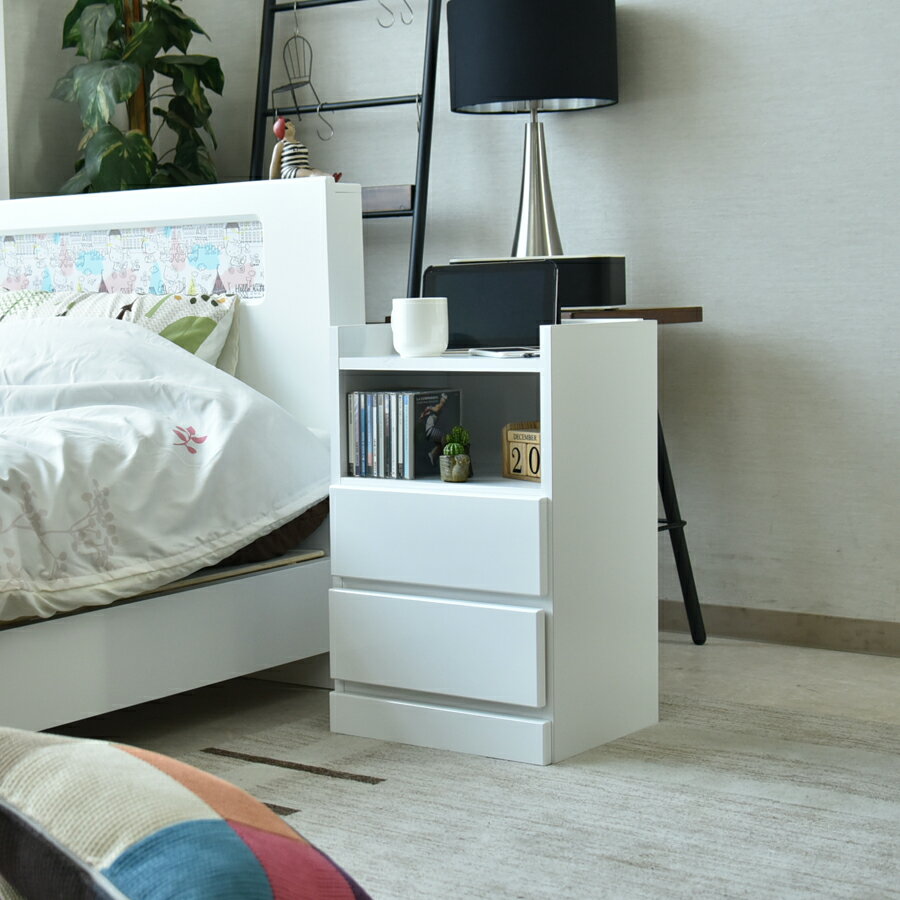 ナイトテーブル 消灯台 幅40cm 木製 完成品 日本製 大川家具 収納スペース付き コンセント付き ブラウン ホワイト ウレタン塗装