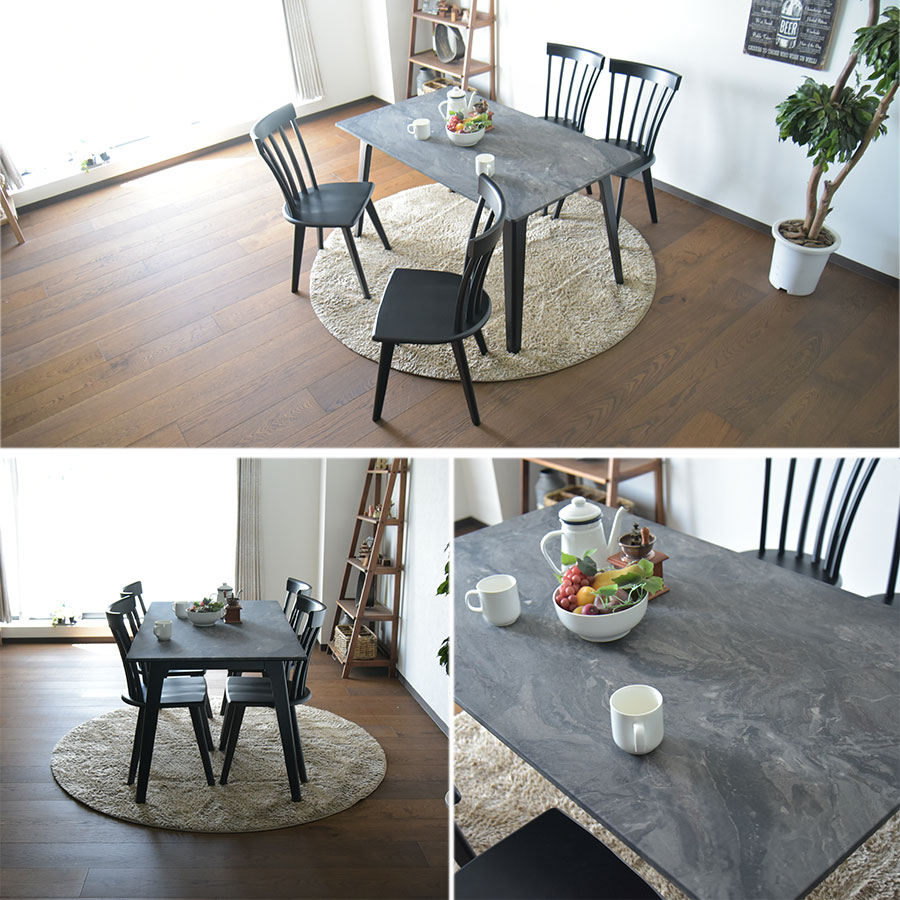 ダイニングテーブルセット 4人掛け 幅135cm 5点セット ダイニングセット 大理石調 HPメラミンボード 石目調 食卓 北欧 デザイナーズ ダイニングチェア ブラックチェア おしゃれ カフェ風 高級感 シンプルモダン [3]