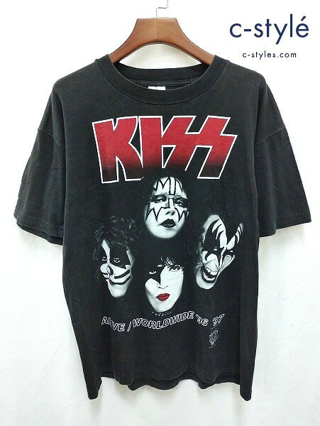 【中古】PYRAMID Tシャツ L ブラック 半袖 綿100% USA製 90s KISS ALIVE / WORLDWIDE '96 '97 | ★ B845