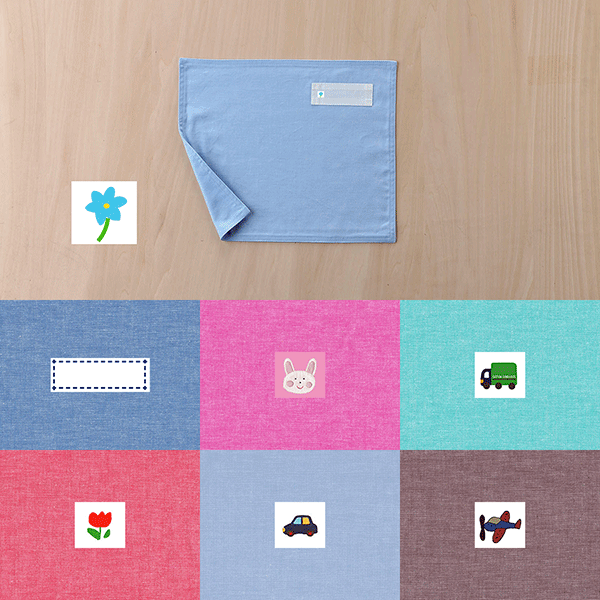 ランチョンマット 　ランチクロス 　ダンガリー　25×30　ブルー花　子供・キッズ用　小さめ　名札（氏..