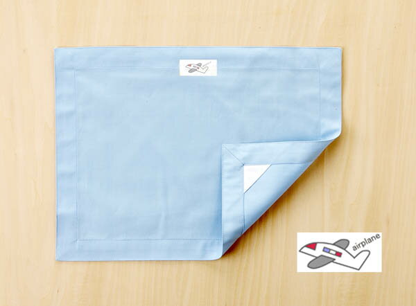 ランチョンマット 　ランチクロス　額縁 　縦30cm横40cm(30*40)　ブルーひこうき　子供・キッズ用　名札（氏名票）つき　ネーム　幼稚園・小学校・給食用ナフキン　布製シンプル無地　入園・入学準備のサムネイル