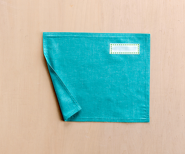 ランチョンマット 　ランチクロス 　ダンガリー　25×30　ピーコックグリーンステッチ　子供・キッズ用..