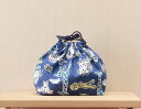 お弁当袋(お弁当入れ)巾着型 全柄名札(氏名票)つき動物紺605(3)