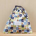 体操着入れ 体操服入れ お着替え入れ 巾着型 縦28cm横27cmまち2cm 氏名票つき 名札つき ●うさぎ・くま・いぬ・ねこ・ぶた・ぞうさんと英文字のプリントブルー・グリーン系 914●修学旅行・林間学校・宿泊訓練・キャンプ・お泊り保育の時の荷物の小分けにも活躍