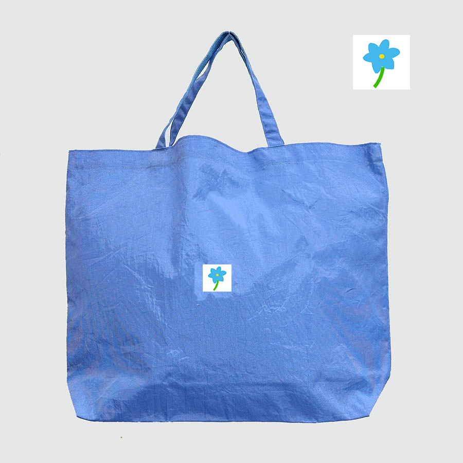 洗濯機でざぶざぶ洗える大きなナイロントートブルーh4ブルー花 オリジナルワンポイント