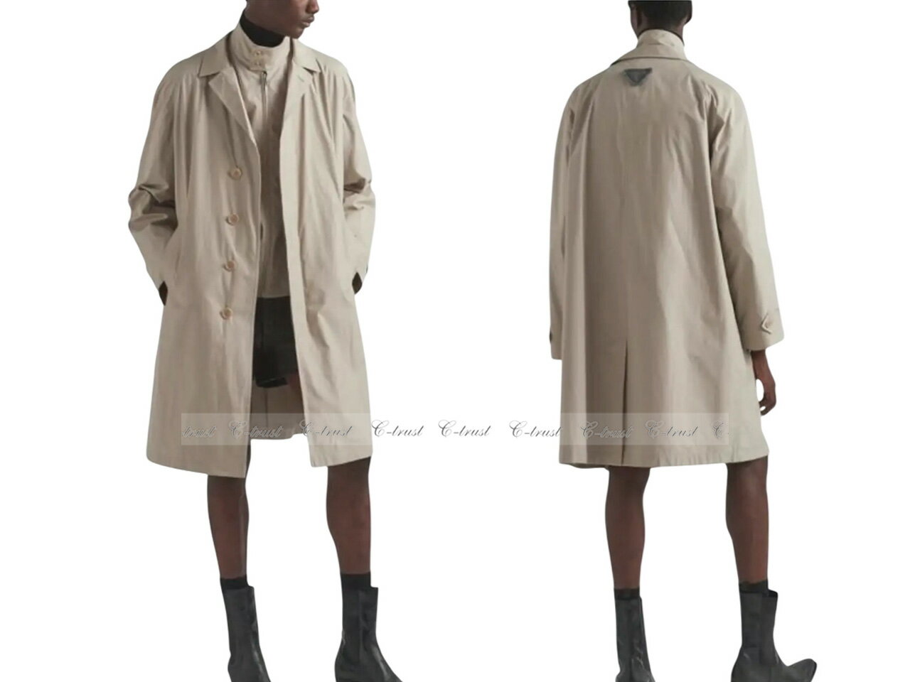 PRADA プラダ トレンチ コート パナマ シングル ビジネス 定番ベージュ トライアングル ロゴ イタリア製 新品 ★ CALCE L793-48..