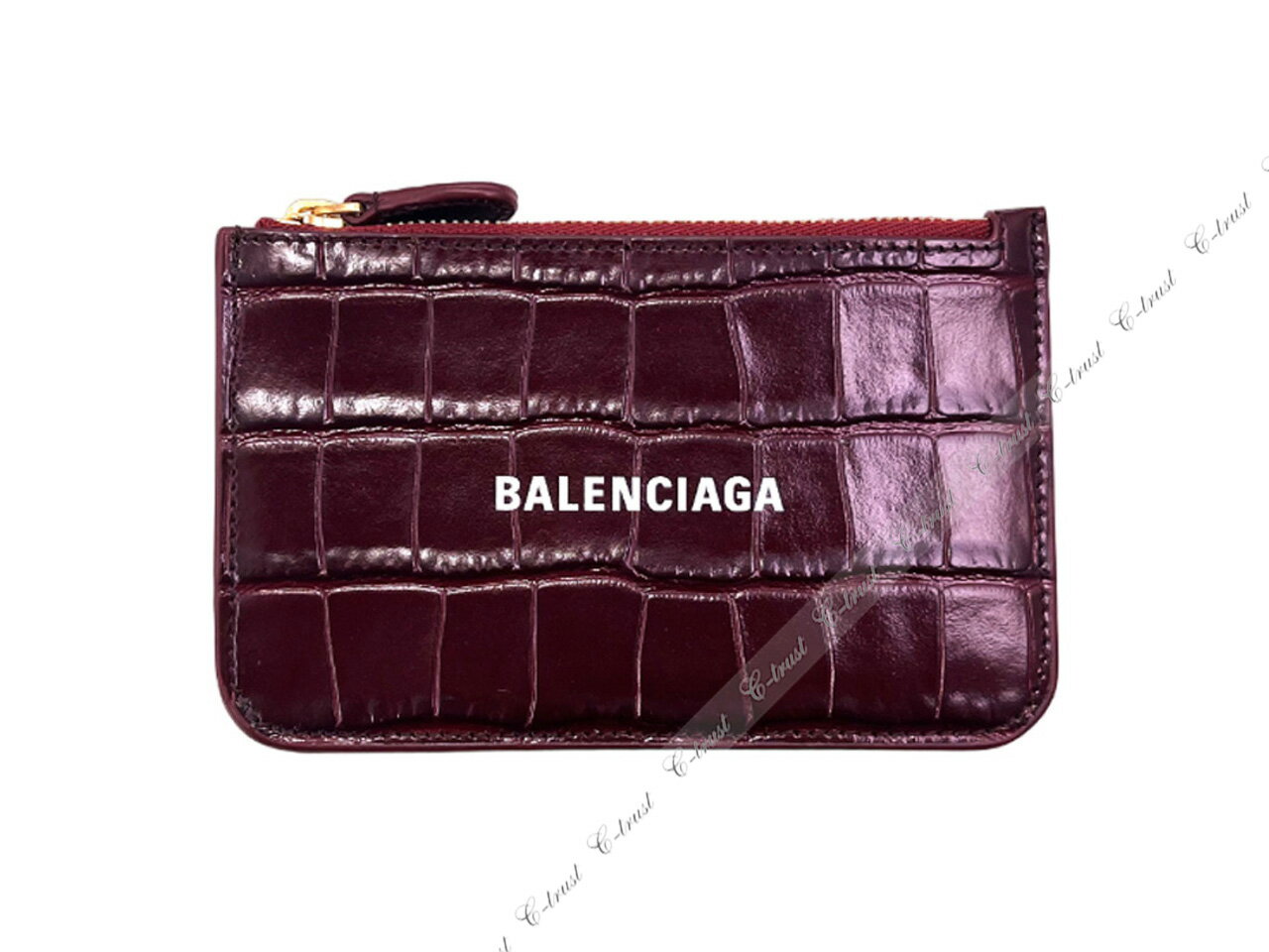 BALENCIAGA バレンシアガ 財布 カードケース コインケース CASH LONG クロコ型押し イタリア製 ★ 6515 DARK RED K604..