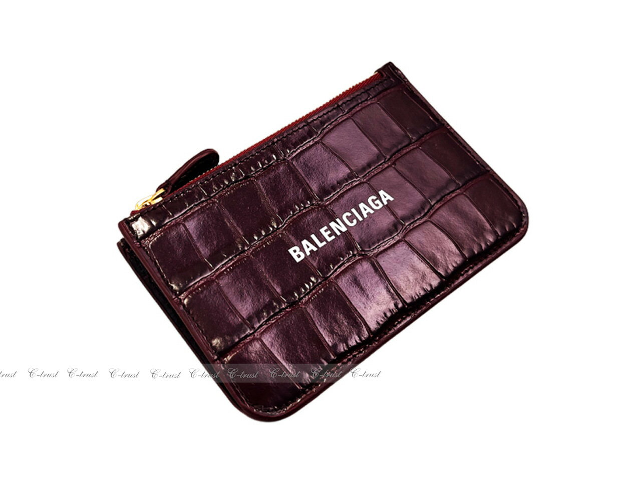 BALENCIAGA バレンシアガ 財布 カードケース コインケース CASH LONG クロコ型押し イタリア製 ★ 6515 DARK RED K604..