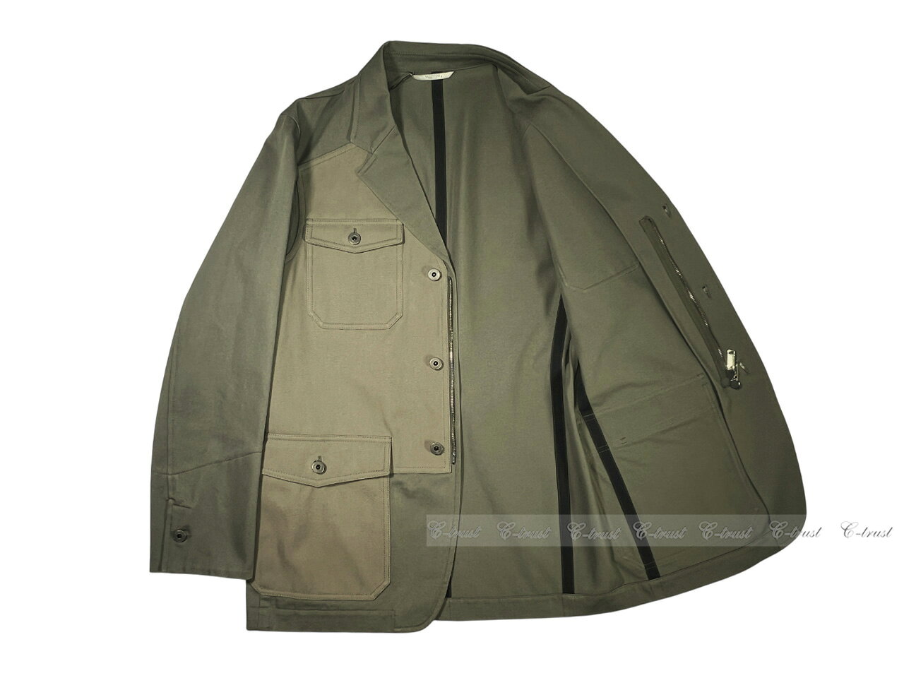 VALENTINO ヴァレンティノ ジャケット JK テーラード シングル ミックス マテリアル ロゴ イタリア製 新品 ★ 3JM カーキ L304-46..