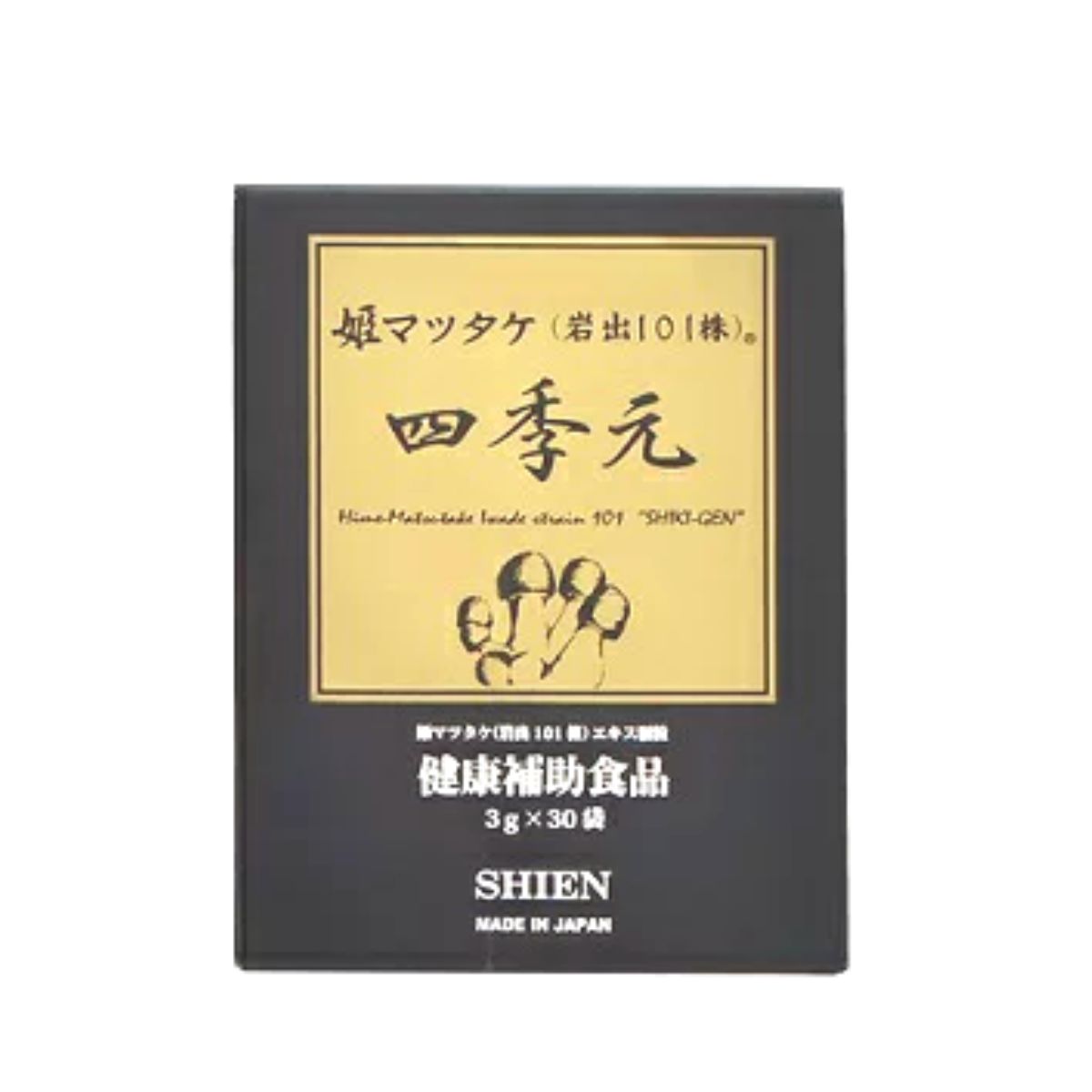 ●β-(1→6)-D-グルカン 多糖体成分β-(1→6)-D-グルカンを1.1mg配合(3g／袋あたり)しています。 ●子実体と菌糸体を配合しています。 子実体(きのこ本体)のβグルカンと菌糸体(根の部分)とグルコマンナンの多糖体成分を配合しています。 ●食物繊維が含まれています。 天然でんぷん由来の食物繊維が含まれています。 ●飲みやすい顆粒タイプ 口どけが良く、水に溶けやすい顆粒状です。 ●1袋3gのスティック分包です。 飲用量を調節しやすいので日常の健康維持から高齢期の体調管理まで幅広くご利用いただけます。姫マツタケ(岩出101株)の「β-(1→6)-D-グルカン」は、きのこ本体のかたい細胞壁の中にあり、熱水抽出や酵素分解、あるいは、細胞壁を破砕しただけでは「β-(1→6)-D-グルカン」そのものを取り出すことが難しく、また、きのこを直接食べても固い細胞壁内に含まれているため、胃や腸で消化・吸収することが非常に困難でした。四季元は独自製法で、「β-(1→6)-D-グルカン」を水溶性の状態できのこから取出し製品化しました。 【使用方法】 健康補助食品として1日1〜3袋を目安に、水またはお湯とともにお召し上がりください。 【原材料】 ヒメマツタケ、デキストリン、可溶性澱粉 【栄養成分／1袋(3g)あたり】 エネルギー・・・11.1kcaL たんぱく質・・・0.27g 脂質・・・0g 炭水化物・・・2.5g ナトリウム・・・10.95mg 【注意事項】 幼児の手の届かないところに保管してください。