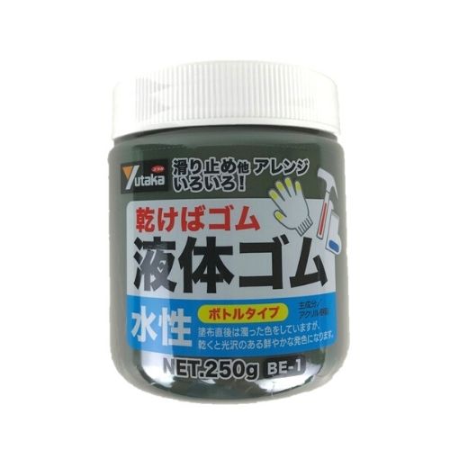 ユタカメイク　液体ゴム ブラック ビンタイプ 250g BE-1 BK 黒 乾くとゴムになる滑り止め すべり止め 肉厚保護作用 サビ止め 防水 衝撃吸収 摩擦を防ぐ 趣味 ホビー POP ガラス Tシャツ 水性 アクリル樹脂 Yutaka 1