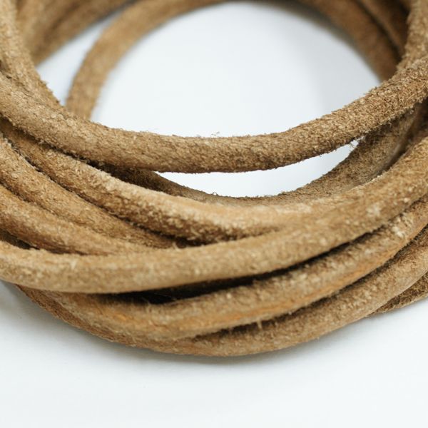 本革 ラフ紐 4mm ブラウン 1M単位の切り売り 皮ひも 茶 革紐 皮紐 革ひも 牛革 レザーコード
