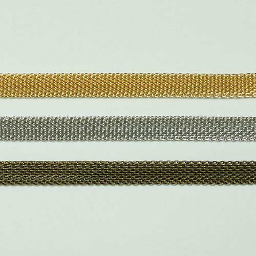 真鍮チェーン B-1115 1m 平メッシュ6mm ゴールド ロジウム シルバー アンティーク 古美 メッキ 生地 メッキなし 真鍮 金 鎖 ハンドメイド N-1506
