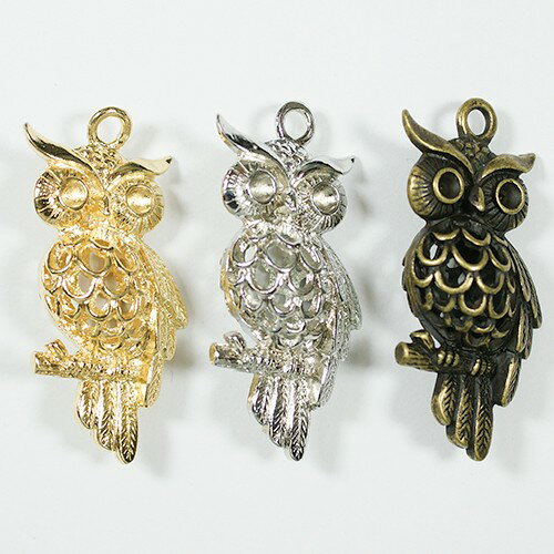 フクロウ CP-223 1個 すかし チャーム アクセサリー パーツ ペンダント 中空 アンティーク ビンテージ ..