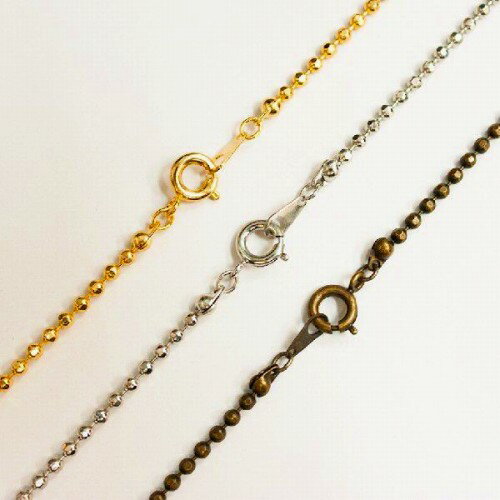 ネックレス 2.3mmカットボールチェーン 真鍮製 約60cm ゴールド/ロジウムカラー/アンティークゴールド ..