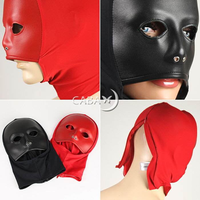 プロレス系 全頭マスク 口開き 口出し 目だし 女性用 男性用 本革 ナッパレザー ナパレザー かぶりもの 仮面 覆面 ブラック 黒 レッド赤 ビジュアル系 ライブ セクシー ボンデージファッション ボンテージ ファスナー 衣装 コスプレ ハロウィン 仮装 小さいサイズSMからLまで