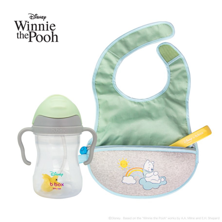 シッピーカップ くまのプーさんコラボ ディズニー disney ストローマグカップ とトラベルビブ よだれかけ スプーンの3点セット プレゼント ギフト ビーボックス 誕生日 食事 新生児 赤ちゃん 男の子 女の子 トレーニングマグ 取っ手付き はちみつストローのサムネイル