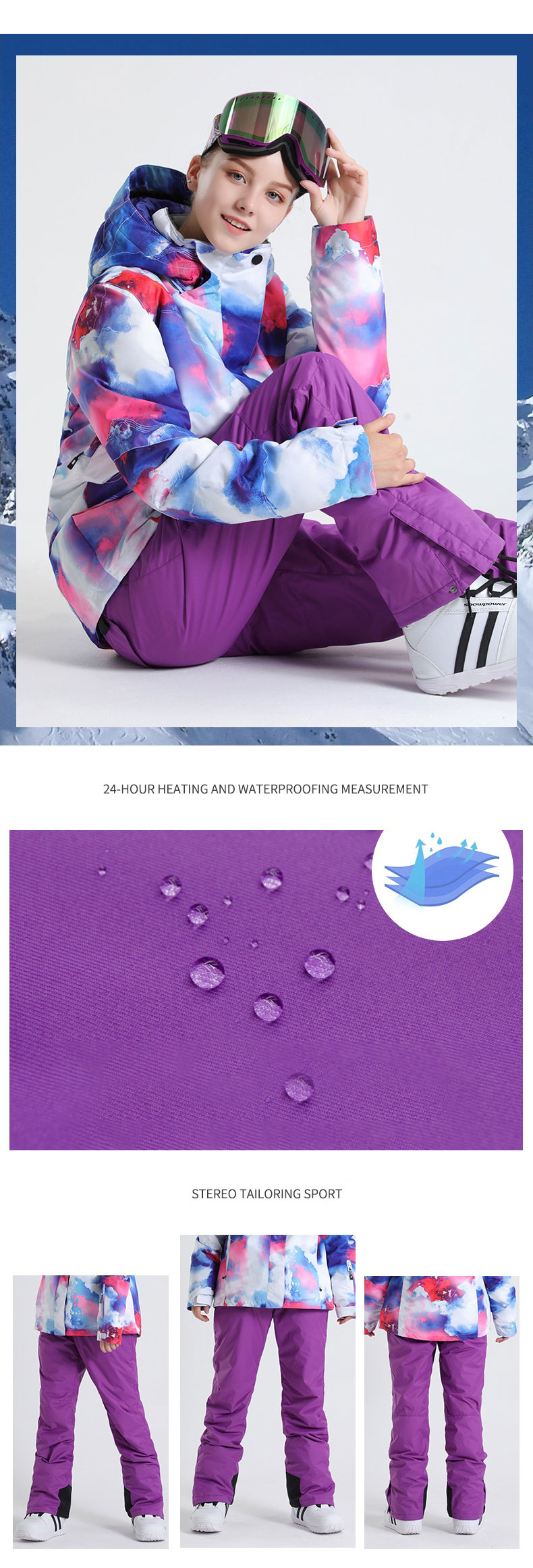スノーパンツ レディース スキーパンツ ウエストサイズ調整可能 大人 雪かき スキーウェア パンツ 撥水加工 取り外し可能サスペンダー 厚め 全5色 いつも暖かく