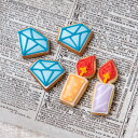 ケーキデコレーション用【ダイヤ&ろうそく(5個入り)】アイシングクッキー かわいい お菓子 誕生日 バースデー 推し活 推しケーキ プチギフト クッキー ギフト...
