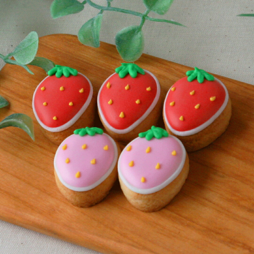 ケーキデコレーション用 【ケーキデコ用いちご（5個入り）】アイシングクッキー 誕生日 いちご 苺 バースデー ケーキ かわいい お菓子 推し活 推しケーキ プチギフト クッキー ギフト アイシングクッキーleap