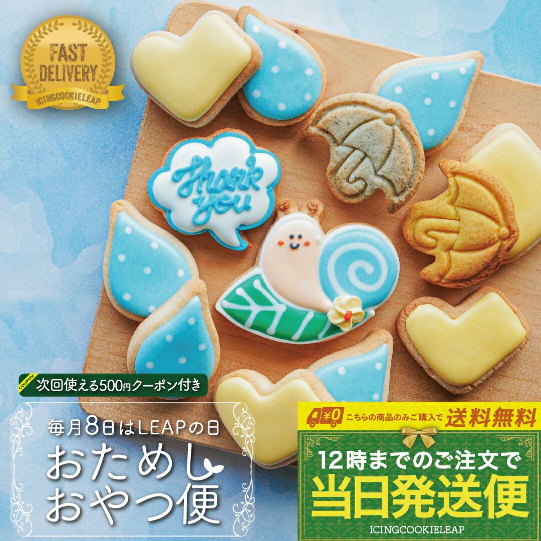 毎月8日数量限定発売【送料無料・当日発送便：おためしおやつ便】〈12枚入〉 アイシングクッキー 詰め合わせ クッキー かわいい お菓子 おやつ かわいいクッキー 誕生日 自分用 かわいいお菓子 クーポン アイシング クッキー leap かたつむり 可愛いお菓子 雨