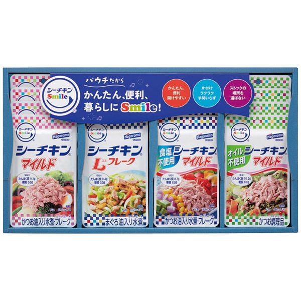 ポイント便利で使いやすいパウチ(袋タイプ)のシーチキンSmileを詰合せました。※写真はイメージです。内容・デザイン等変更になる場合があります。予めご了承ください。箱サイズ42.2×4.6×23.7cm現品サイズ・内容シーチキンSmile(マイルド・Lフレーク・食塩不使用マイルド・オイル不使用マイルド各4個・各50g)重さ1200g製造生産地日本製賞味期間製造日より常温約720日備考※「のし」や「包装」については、対応できる商品と対応できない商品がございます。ご購入前に、お気軽にお問い合わせください。通常、簡易包装に直に送り状を貼ってお送りいたします。【はごろもフーズ 商品一覧】 フーズ シーチキンSmileギフト SML-20A フーズ シーチキンSmileギフト SML-30A フーズ シーチキンギフト SET-20B フーズ シーチキンギフト SET-30B フーズ シーチキンギフト SET-50B フーズ デザートギフト AS-20R フーズ デザートギフト AS-30Rはごろも はごろもフーズ シーチキンSmileギフト SML-30A ギフト 出産内祝い 送料無料【注意事項】メーカー直送の商品となりますので、「代金引換」払いは不可となります。ご了承ください。お届け先が、北海道、沖縄、離島になる場合、別途送料が必要になる場合がございます。
