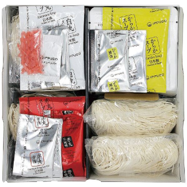 ポイント創業当時の味を今に引き継ぐ、一風堂のとんこつラーメンの本流である「原点の一杯」白丸と醤油のコクに、ガーリックが効いた香油、特製の辛味噌。スープの味わいと深みを楽しめる「革新の一杯」赤丸、なめらかなとんこつスープに特製のスパイスを合わせ、辛みとコクを加えた「刺激の一杯」からかを詰め合わせました。一風堂のお店の味をお楽しみ下さい。※写真はイメージです。内容・デザイン等変更になる場合があります。予めご了承ください。箱サイズ23.2×6.3×21.8cm現品サイズ・内容白丸ラーメン157.55g(麺・スープ・基だし・紅しょうが・ペッパー各1袋)・赤丸ラーメン168.2g(麺・スープ・基だし・辛味噌・香油各1袋)・からか麺192.2g(麺・スープ・基だし・レトルト具材・ラー油各1袋)・替玉(100g×2袋)各1個重さ922g製造生産地日本製賞味期間製造日より常温約90日アレルゲン卵・小麦・えび備考 ※「のし」や「包装」については、対応できる商品と対応できない商品がございます。ご購入前に、お気軽にお問い合わせください。通常、簡易包装に直に送り状を貼ってお送りいたします。【博多一風堂 商品一覧】 一風堂博多絹ごしラーメンセットC 6990 一風堂博多絹ごしラーメンセットF 6993博多一風堂 一風堂博多絹ごしラーメンセットC 6990 ギフト お歳暮 送料無料 【産直】【注意事項】メーカー直送の商品となりますので、「代金引換」払いは不可となります。ご了承ください。お届け先が、北海道、沖縄、離島になる場合、別途送料が必要になる場合がございます。