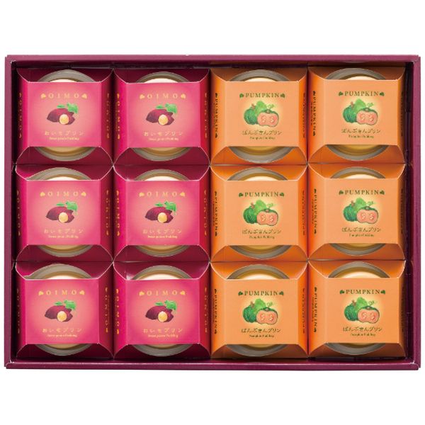 ポイントおいもプリンは、しっとりとした食感と上品な甘さが特長の国産紅はるかさつまいもペーストを使用。ぱんぷきんプリンは、北海道産えびすかぼちゃペーストを使用し、濃厚な風味と、ほっくり優しい甘さをご賞味いただけます。※写真はイメージです。内容・デザイン等変更になる場合があります。予めご了承ください。箱サイズ31.7×3×24.2cm現品サイズ・内容プリン(おいも・ぱんぷきん各6個・各70g)重さ1200g製造生産地日本製賞味期間製造日より常温約360日アレルゲン卵・乳成分備考 ※「のし」や「包装」については、対応できる商品と対応できない商品がございます。ご購入前に、お気軽にお問い合わせください。通常、簡易包装に直に送り状を貼ってお送りいたします。【マルシン食品 商品一覧】プリンアラモード PA プレミアムプリン PPマルシン食品 プレミアムプリン PP ギフト お歳暮 送料無料【注意事項】メーカー直送の商品となりますので、「代金引換」払いは不可となります。ご了承ください。お届け先が、北海道、沖縄、離島になる場合、別途送料が必要になる場合がございます。