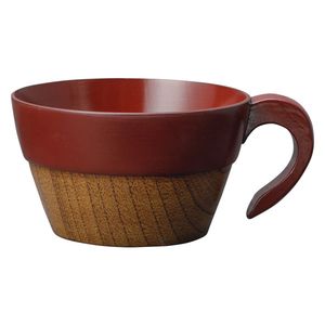 【ポイントUp4倍】スープカップ 350ml 木製 漆 ツートン 天然木 持ち手付き 食器 朱　若兆[01]