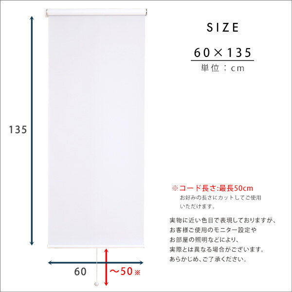 【ポイントUp4倍】壁空け不要！つっぱりロールスクリーン　幅60cm（遮光タイプ）[03]