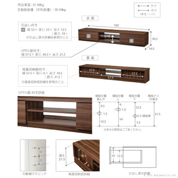 ★ポイントUp4．5倍★テレビボード リビングボード ローボード 背面収納テレビ台 〔ステラ〕 幅180cm テレビラック リビング収納 tv台 tvボード tvラック ウォールナット ホワイト キャスター付き【代引不可】 [11]