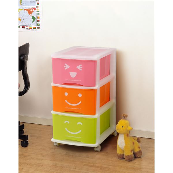子供用 収納棚/収納ラック 【ハッピーケース 3段】 33×42×67cm 日本製 キャスター付き ポリプロピレン 〔リビング〕【代引不可】 [21] [2]
