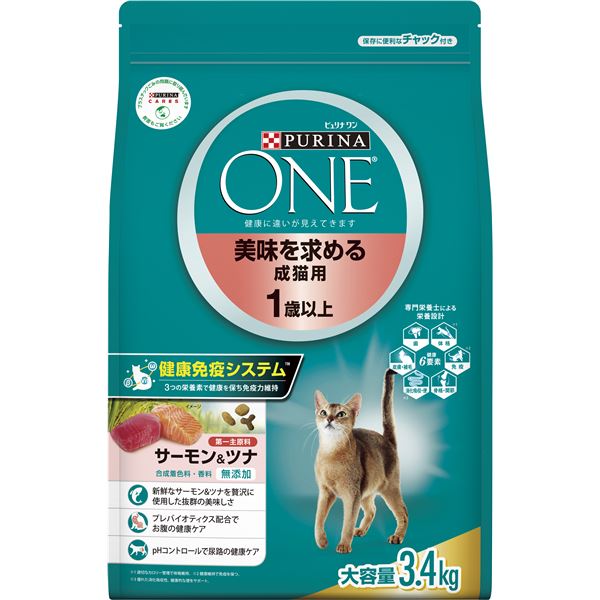 〔まとめ〕 PURINA ONE ピュリナワン キャット 美味を求める成猫用 1歳以上 サーモン＆ツナ 3.4kg 4セット[21]